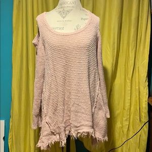 Pink cold shoulder tunic sweater - Kaisely